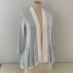 RW&CO. blue & Cream open Cardigan. Fully lined w/ peplum ruffle.